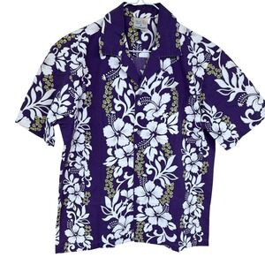 Vintage 90s Winnie‎ Fashion Floral Hawaiian Shirt Medium Purple Made in Hawaii